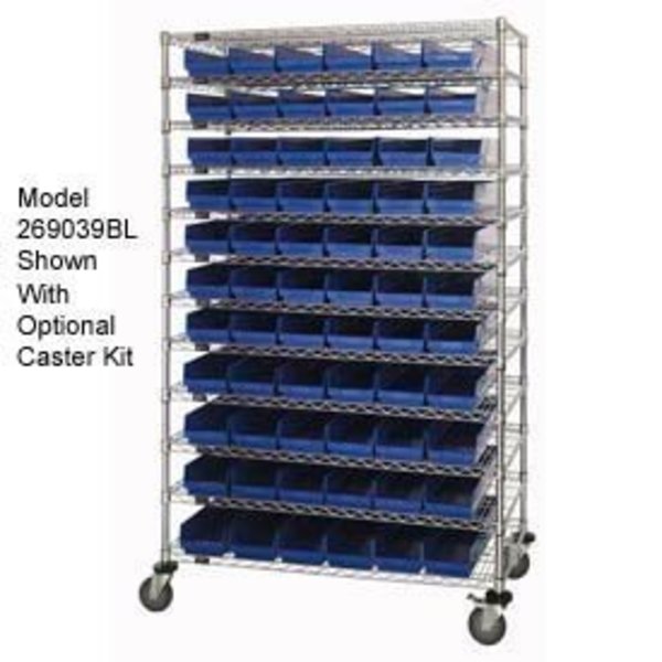 Global Equipment Chrome Wire Shelving with 110 4"H Plastic Shelf Bins Blue, 48x24x74 269037BL